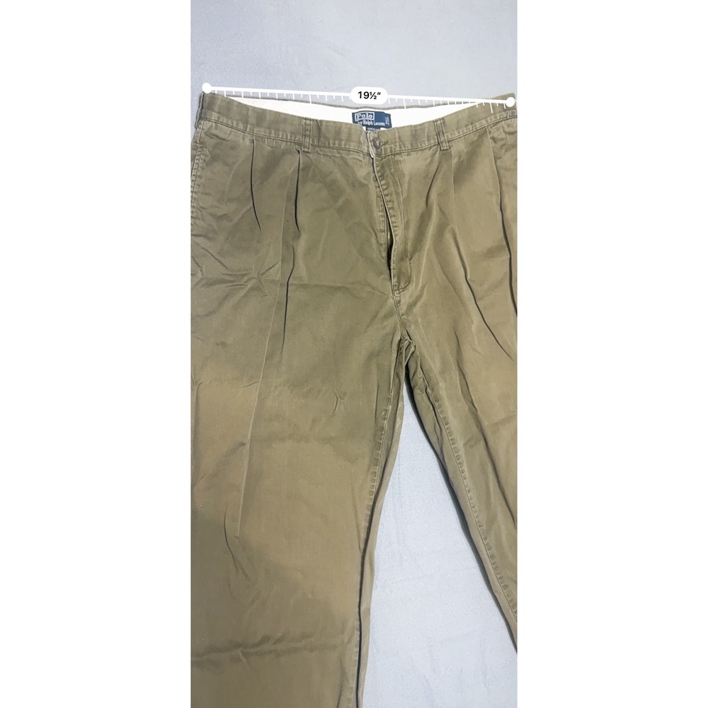 Polo Ralph Lauren Hammond Pant Mens Chino 42x30 Olive Fair Pleated Faded MA399 - Picture 5 of 10